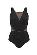 One-piece swimsuit, high quality microfiber, wide shoulder straps, mesh inlay, wrinkles